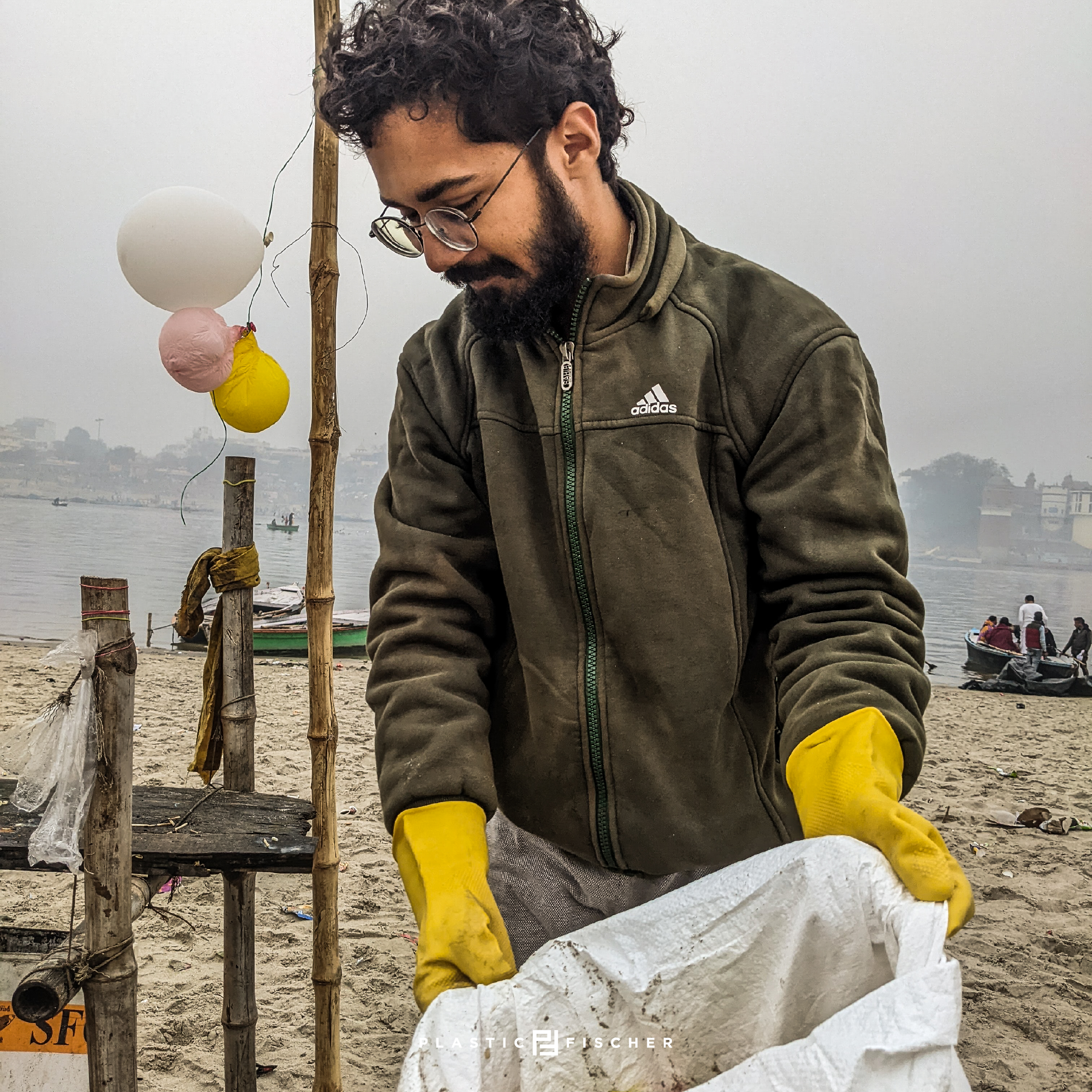 Plastic Fischer Cleaning Mann Plastik Tüte